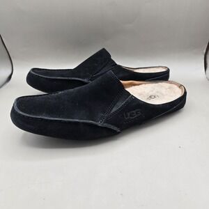 UGG Australia Slippers Mens 11 Mules Black Leather Sheepskin Casual